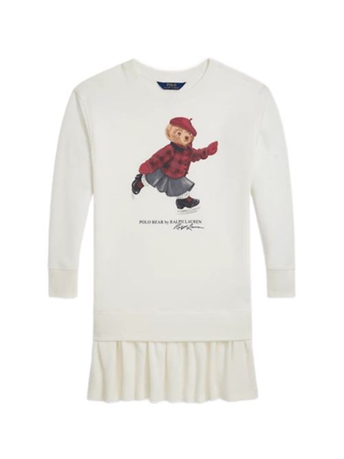 Abito da bambina in felpa di misto cotone, maniche lunghe, BEAR, colore cream. POLO RALPH LAUREN | 313A99233001